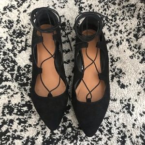 Black Target Pointy Lace Up Flats